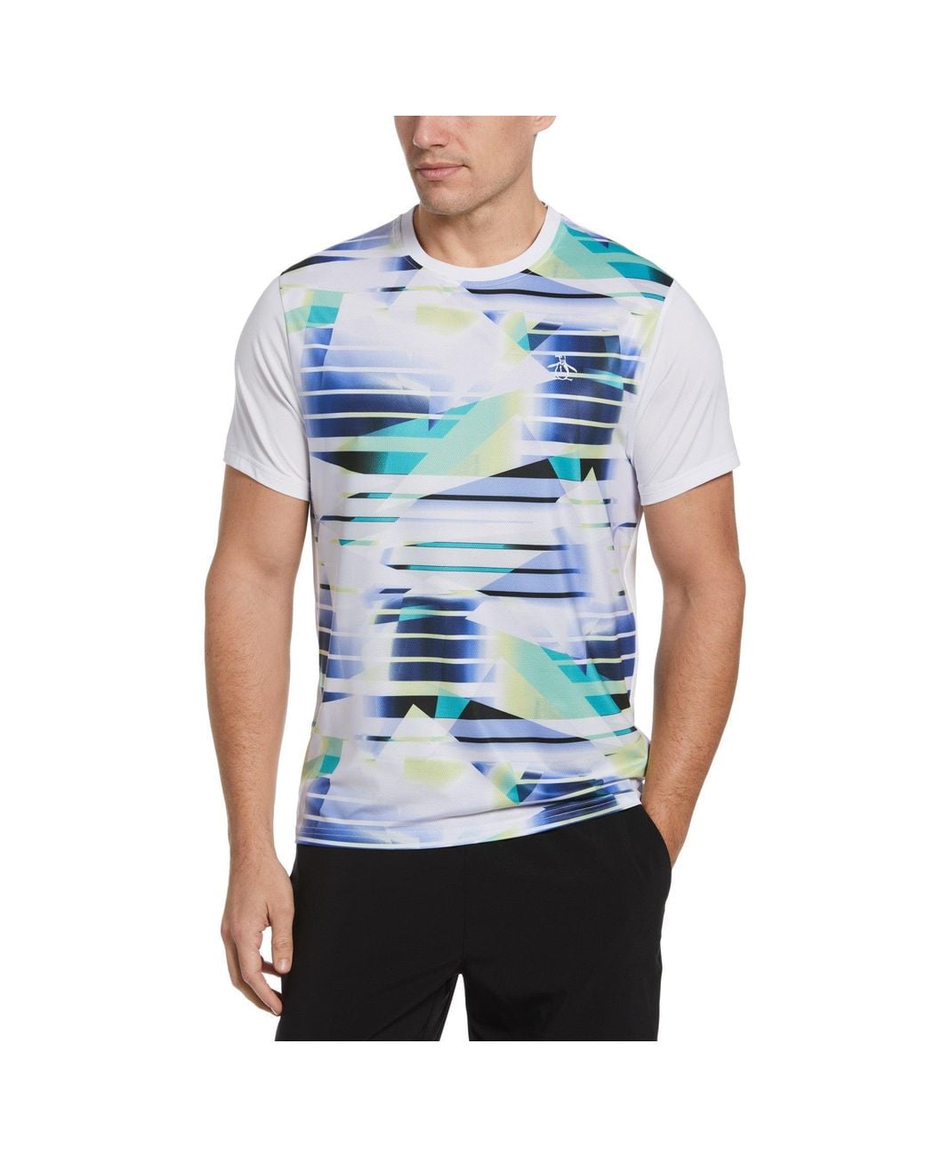 Original Penguin Blue Spliced Energy Stripe Tennis Tee for men