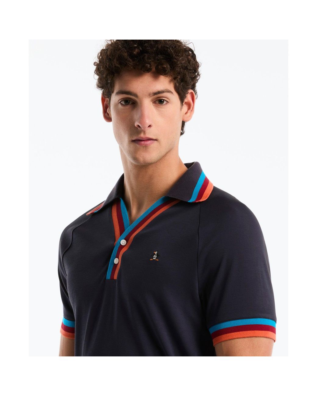 Original Penguin Black Icons Rib Placket Polo In Dark Sapphire for men