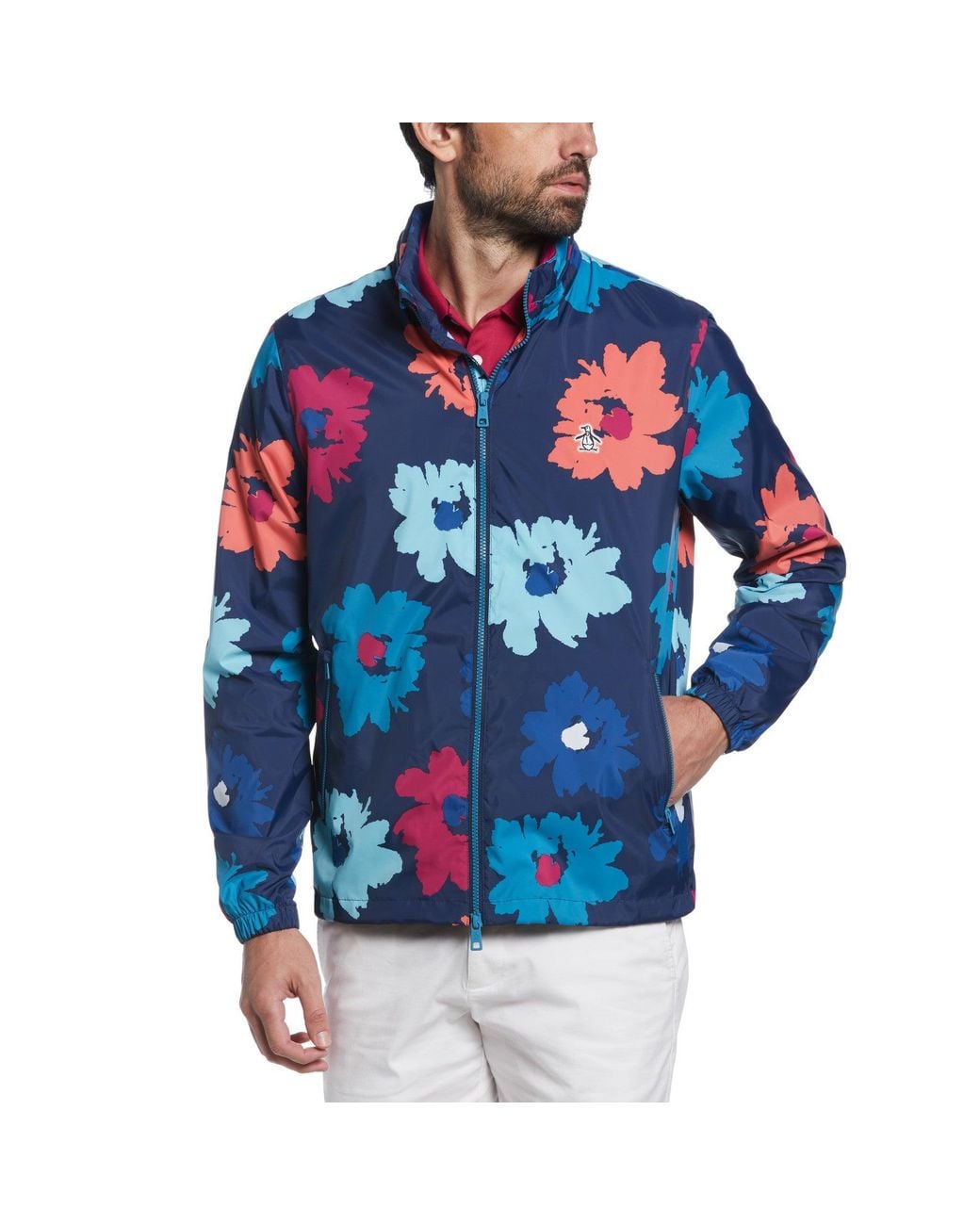 Original Penguin Blue Floral Print Rain Jacket for men