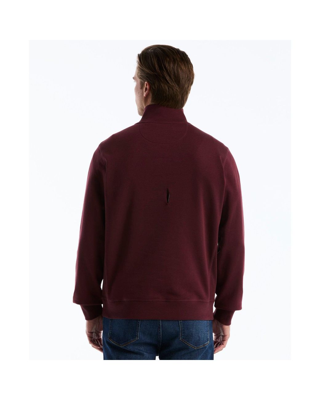 Original Penguin Red Sticker Pete Quarter Zip Sweatshirt In Port Royale for men
