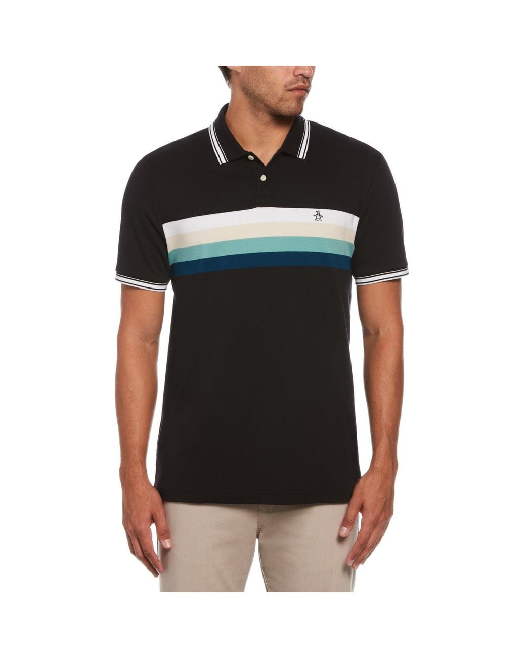 Original Penguin Black Chest Stripe Polo for men