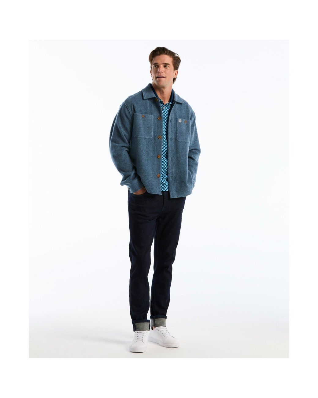 Original Penguin Blue 70's Interlock Geo Polo In Dark Sapphire for men