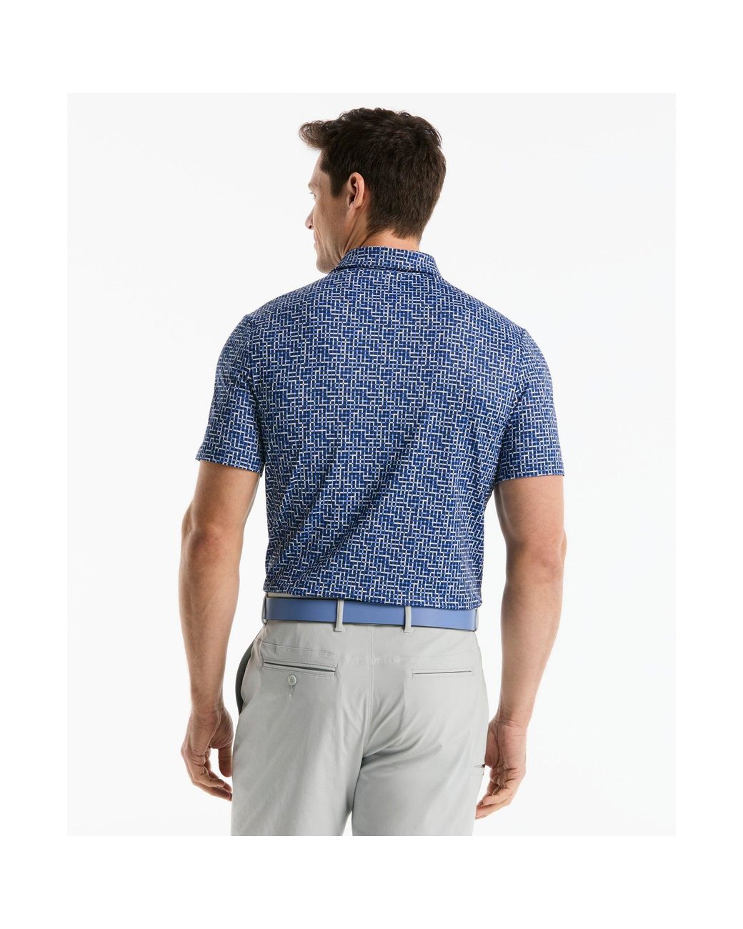 Original Penguin Blue Colour Theory Gingham Golf Polo In Black Iris for men