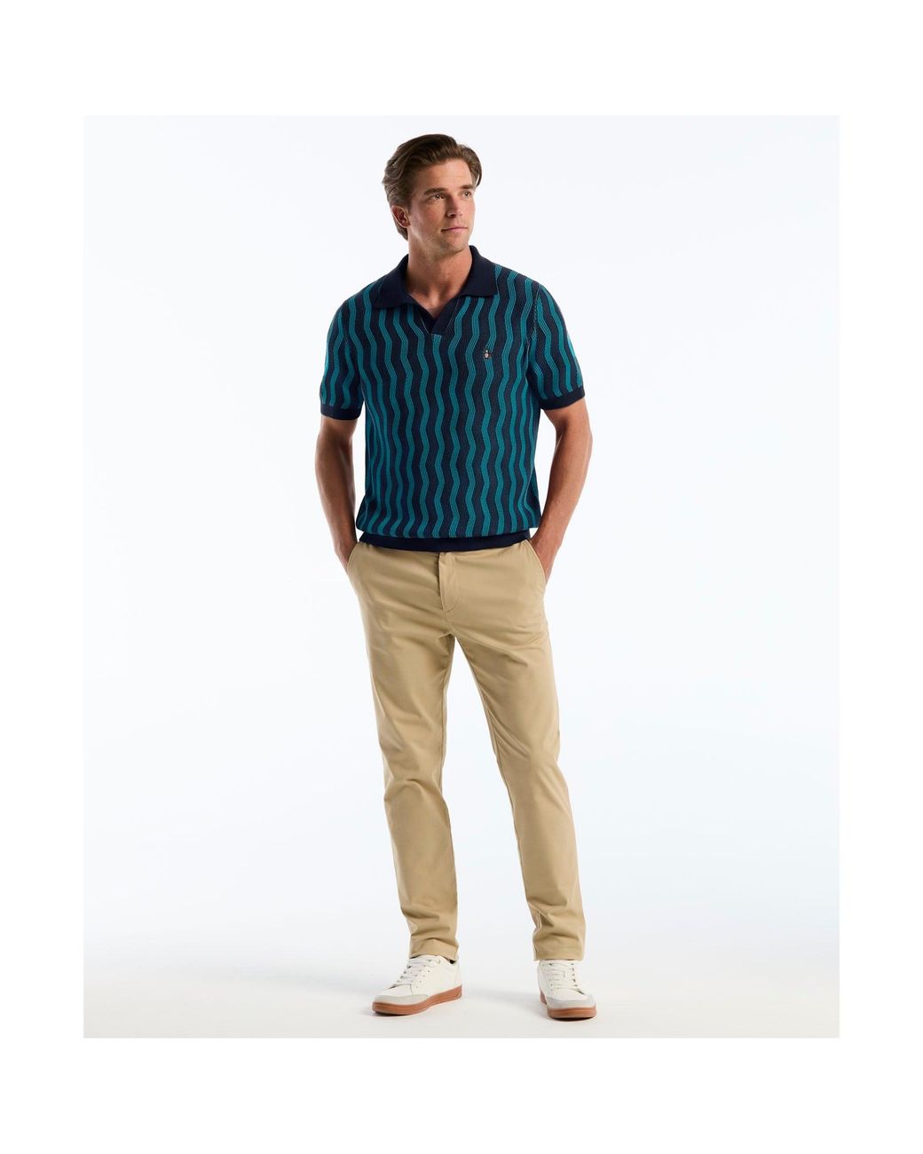 Original Penguin Blue Icons Wavy Johnny Collar Sweater Polo In Dark Sapphire for men