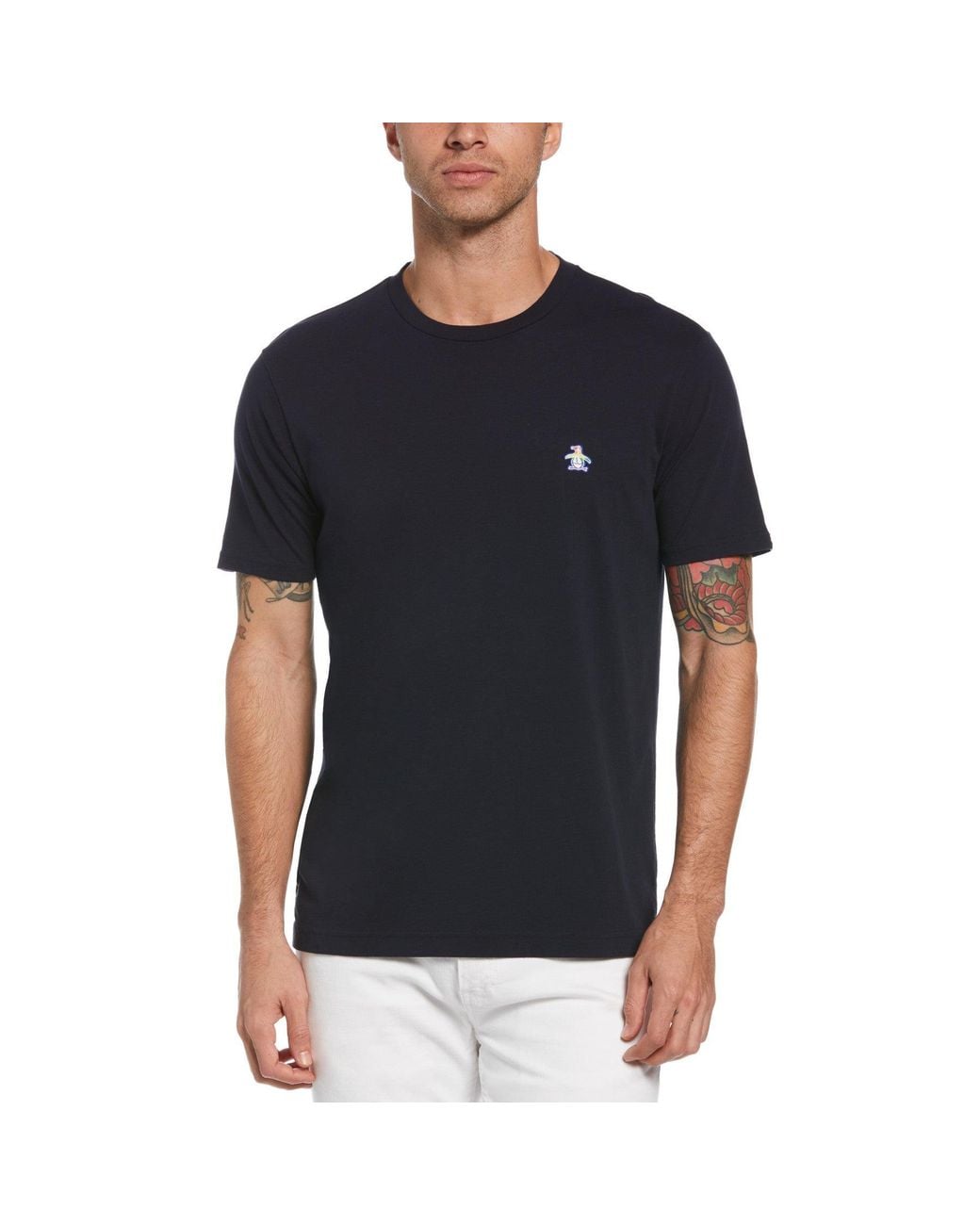 Original Penguin Black Pride Knit Rainbow Pete Graphic T-shirt In Dark Sapphire for men