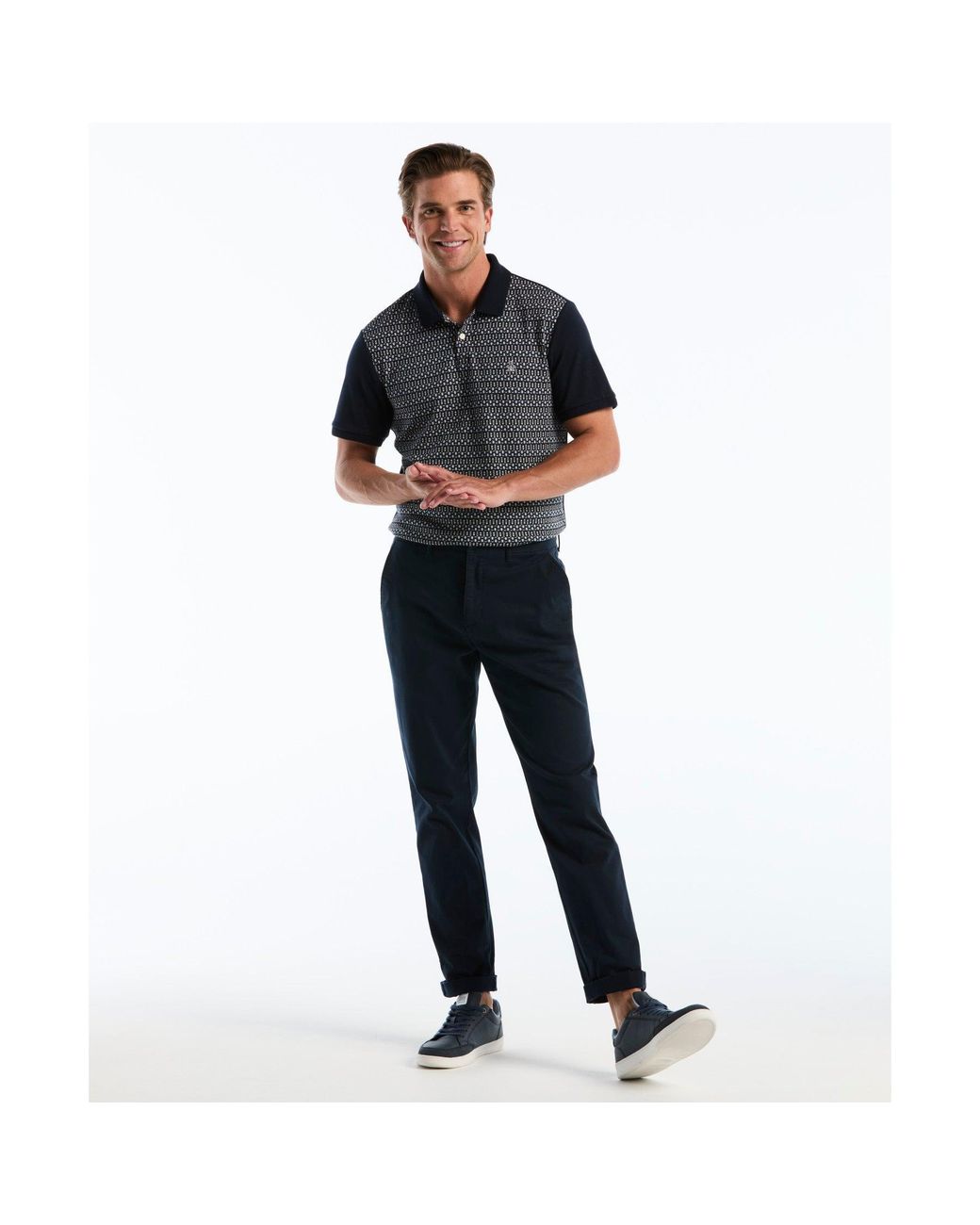 Original Penguin Black Jacquard Front Fairisle Polo In Dark Sapphire for men