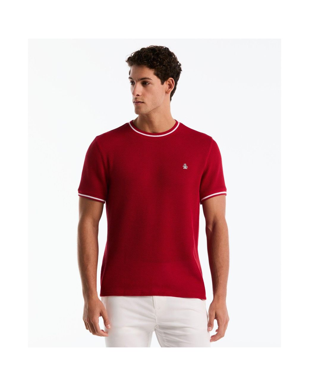 Original Penguin Jacquard Honeycomb Texture T-shirt In Red for men