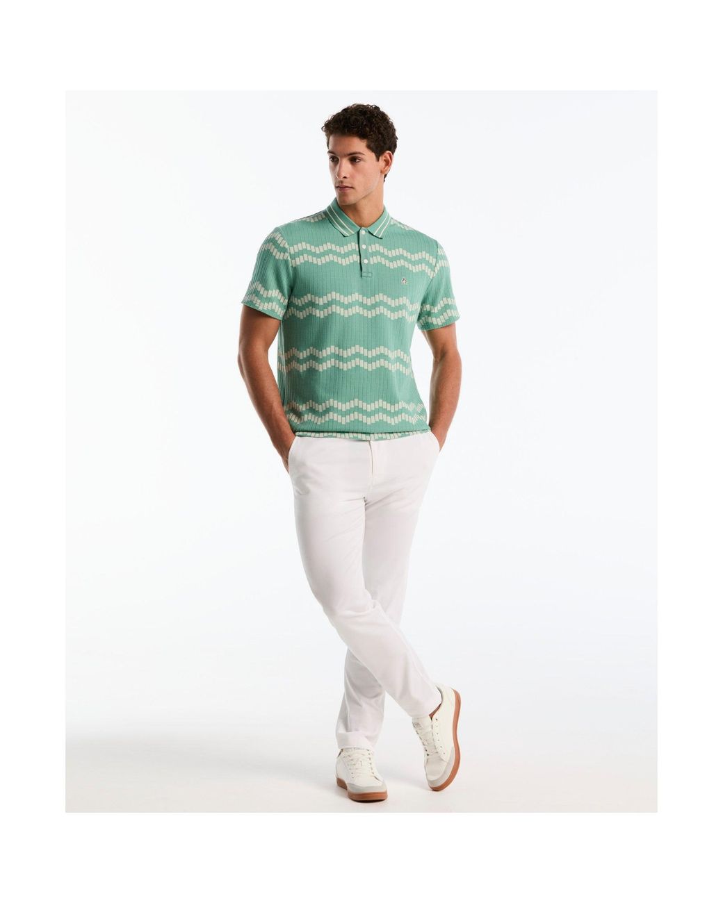 Original Penguin Jacquard Wavy Tiles Polo Shirt In Beryl Green for men