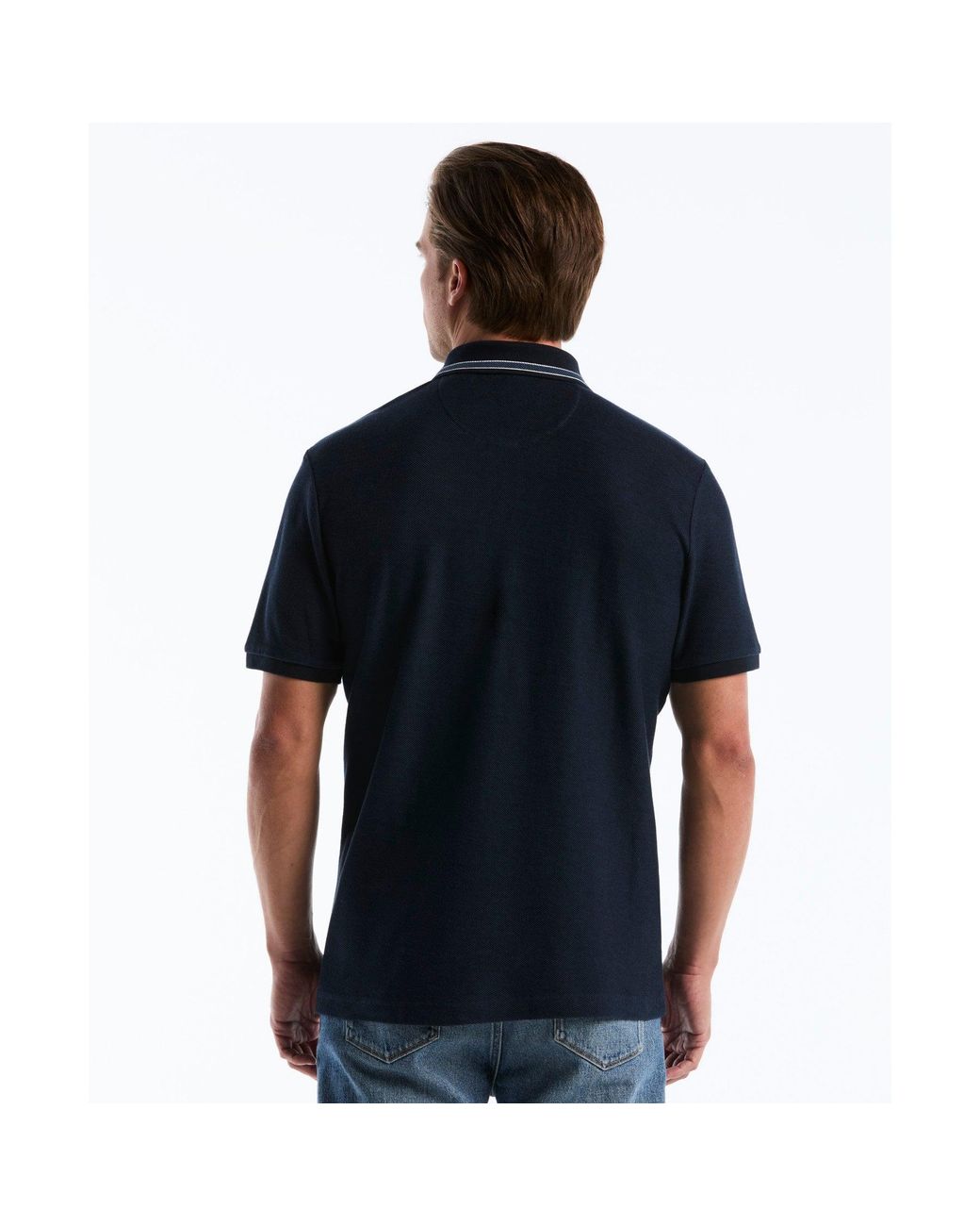 Original Penguin Blue Honeycomb Jacquard Tipped Polo In Dark Sapphire for men