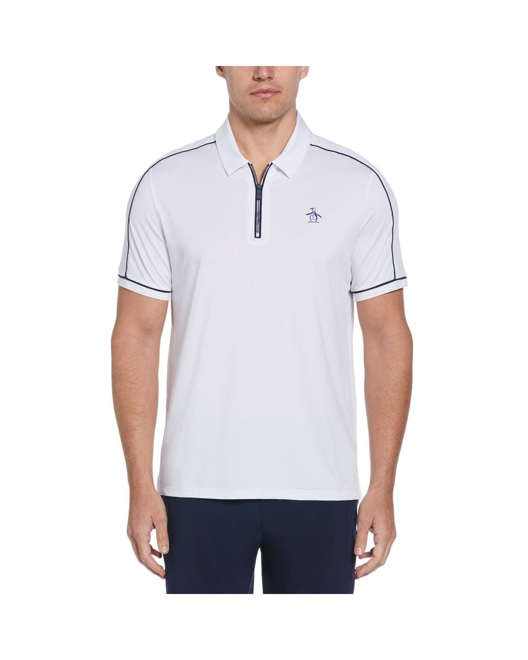 Original Penguin White Piped Performance 1/4 Zip Tennis Polo for men