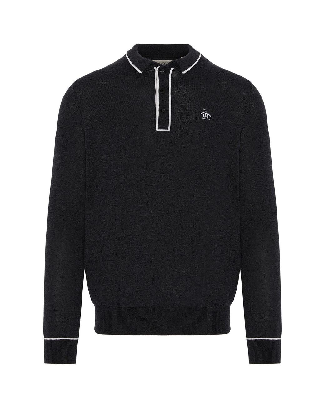 Original Penguin Black The Earl Merino Wool Blend Golf Sweater In Dark Caviar Heather for men