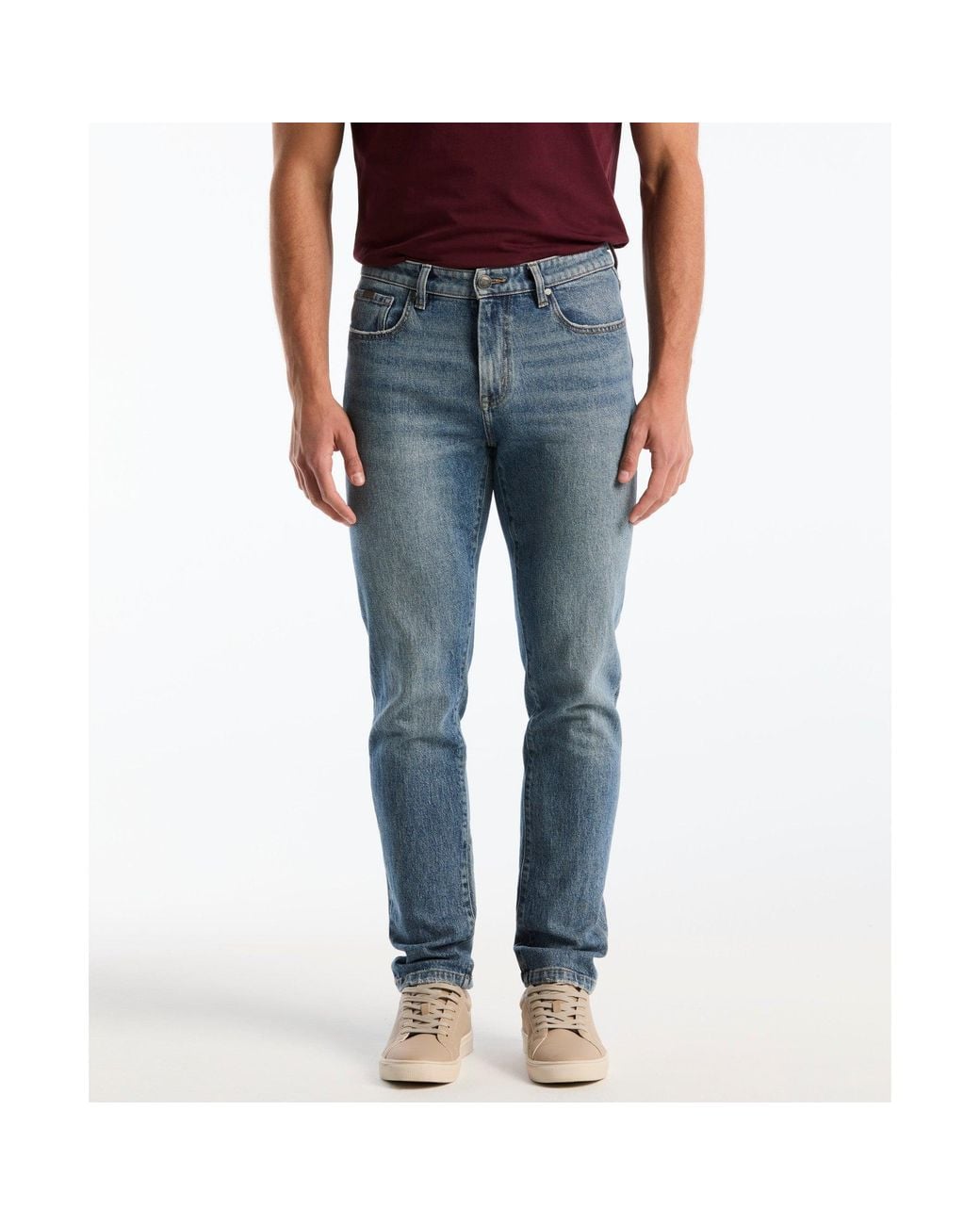 Original Penguin Red Straight Fit Jeans In Light Wash for men