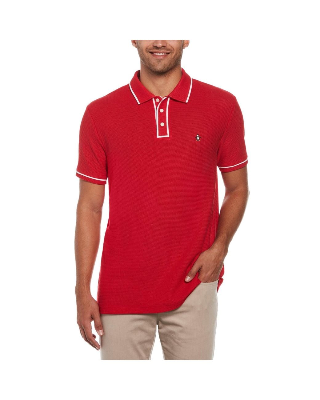 Original Penguin Red Organic Cotton Earltm Mesh Polo for men