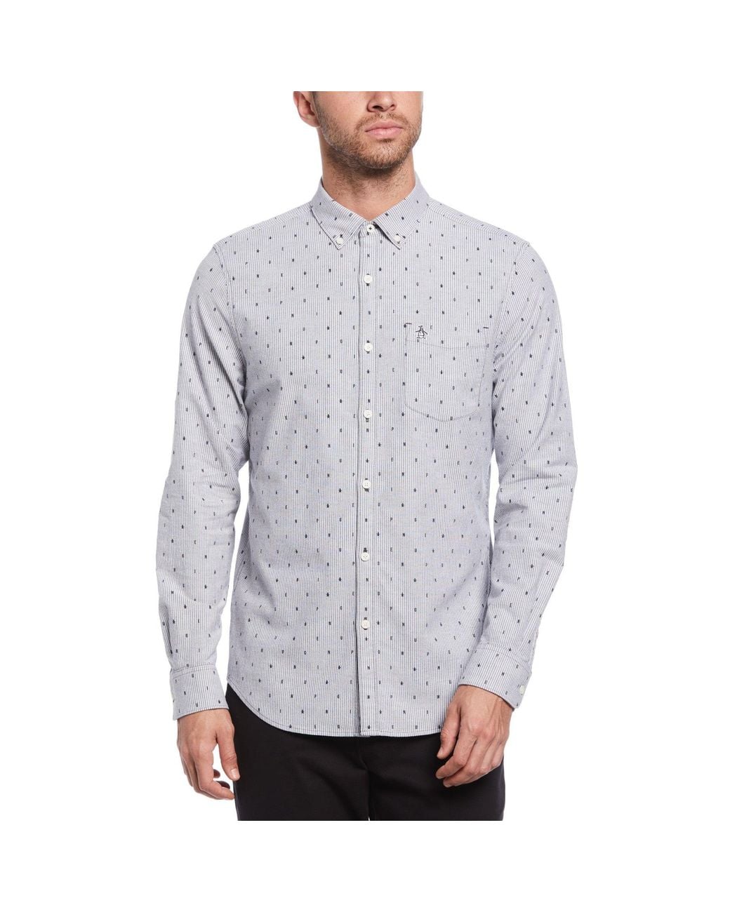Original Penguin Gray Ecoverotm Penguin Stripe Oxford Stretch Shirt for men