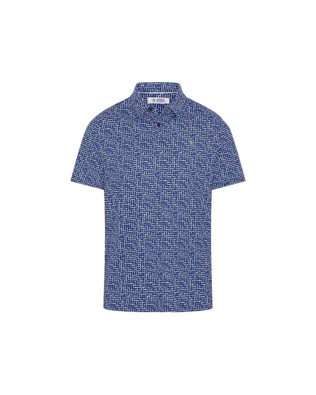 Original Penguin Blue Colour Theory Gingham Golf Polo In Black Iris for men