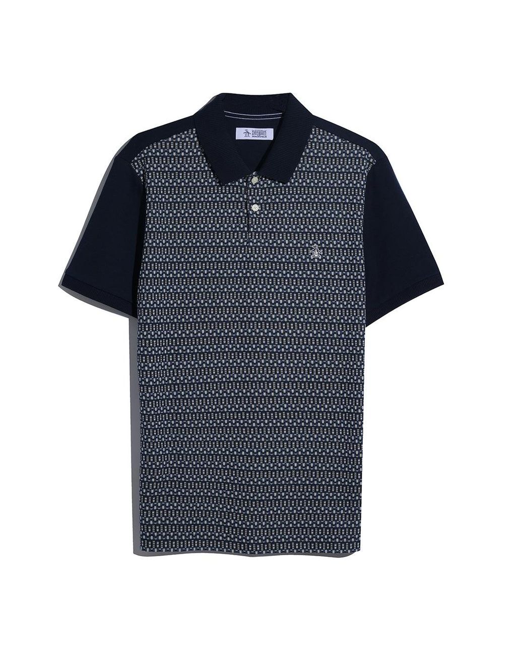 Original Penguin Black Jacquard Front Fairisle Polo In Dark Sapphire for men