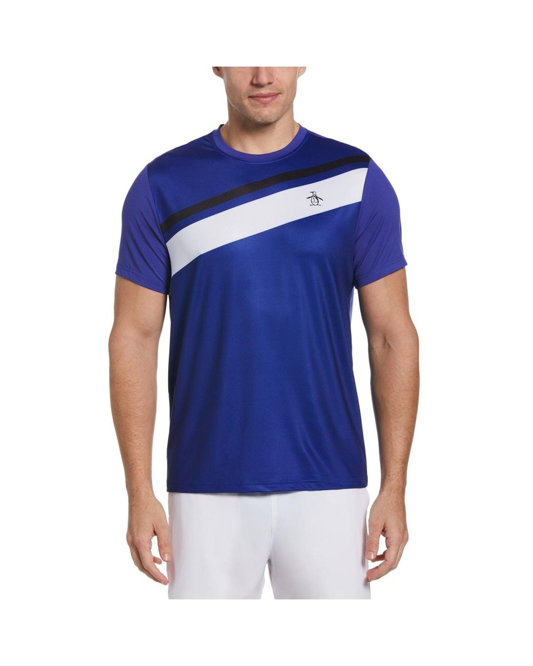 Original Penguin Blue Performance Color Block Print Tennis Tee for men