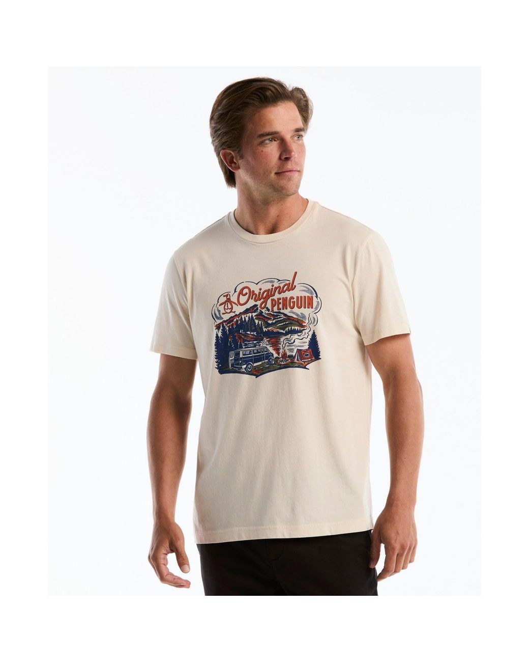 Original Penguin White Lakeside Graphic T-shirt In Birch for men