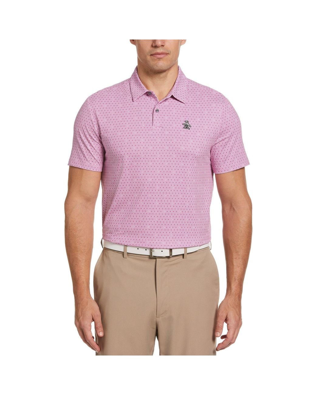 Original Penguin Purple All Over Heritage Floral Geo Print Golf Polo Shirt In Rose Bouquet for men