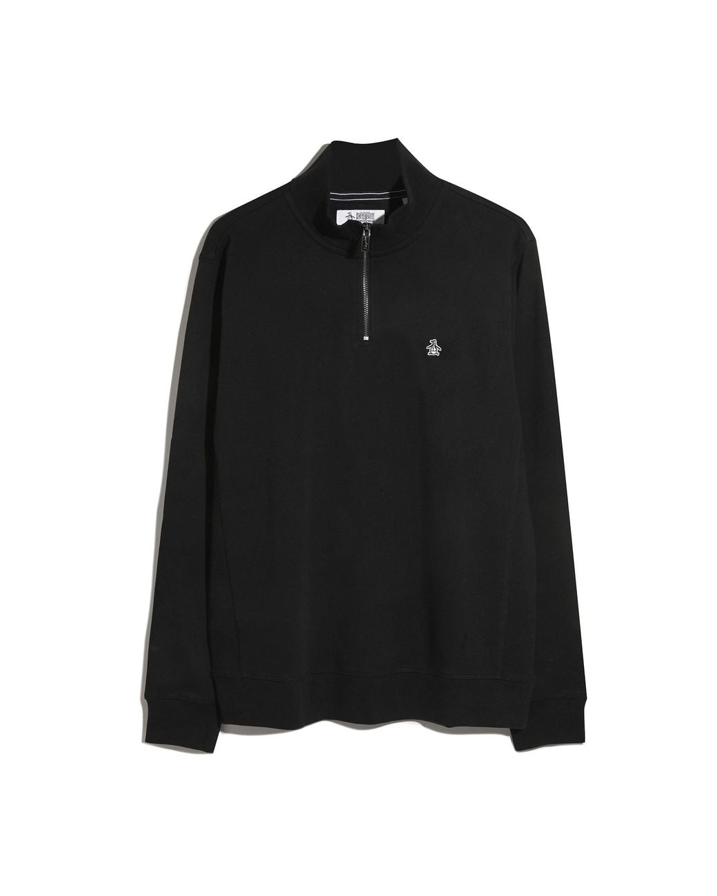 Original Penguin Sticker Pete Quarter Zip Sweatshirt In True Black for men