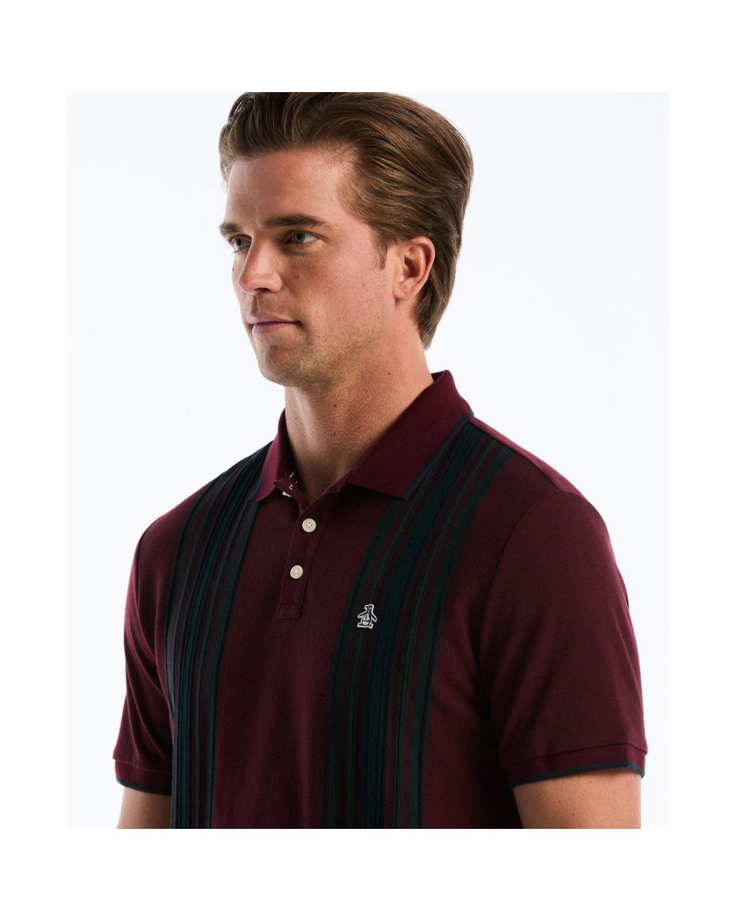 Original Penguin Black Raised Ottoman Vertical Stripe Polo In Port Royale for men