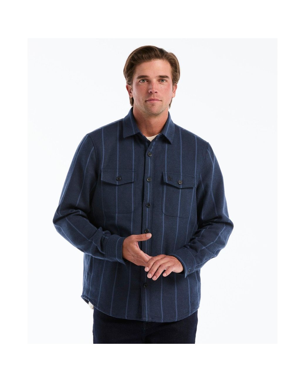 Original Penguin Blue Striped Shirt Jacket In Dark Sapphire for men
