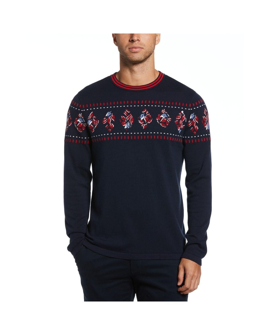 Original Penguin Blue Leaf Stripe Sweater for men