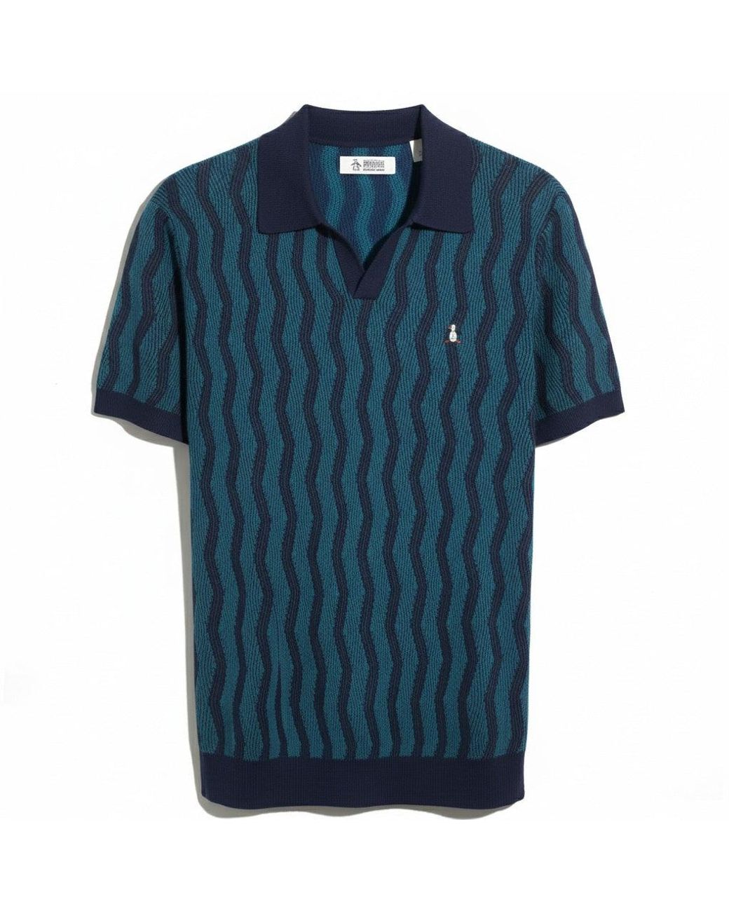 Original Penguin Blue Icons Wavy Johnny Collar Sweater Polo In Dark Sapphire for men