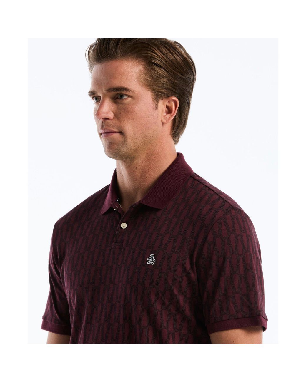 Original Penguin Red Bottles Print Polo In Port Royale for men