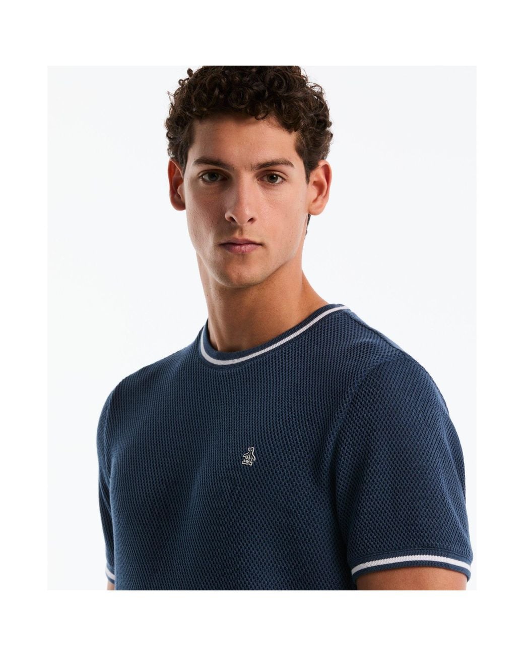 Original Penguin Blue Jacquard Honeycomb Texture T-shirt In Sargasso Sea for men