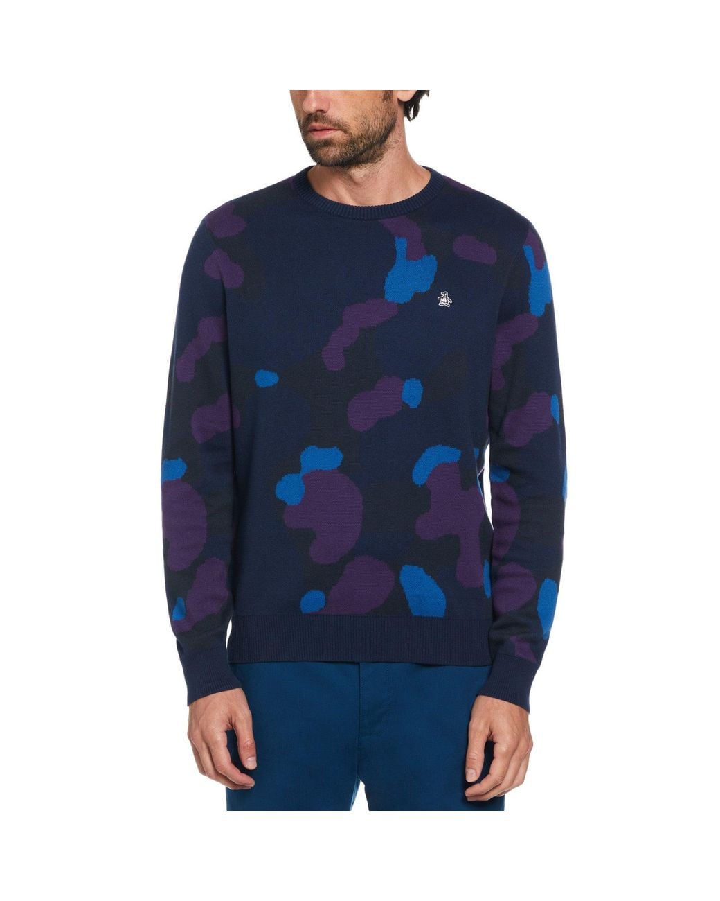 Original Penguin Slim Fit Camo Print Jumper In Dress Blues for men