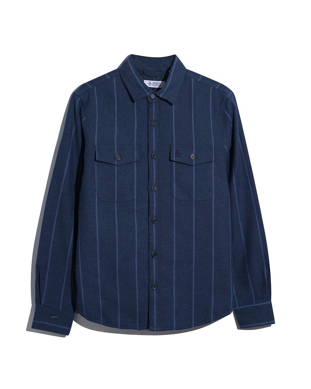 Original Penguin Blue Striped Shirt Jacket In Dark Sapphire for men