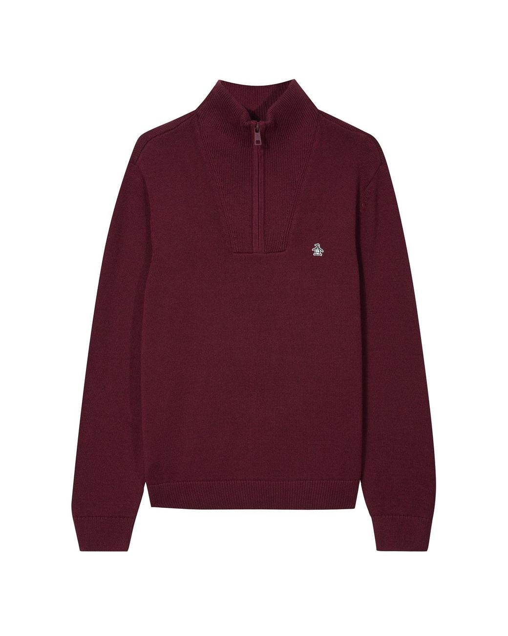 Original Penguin Purple Waffle Quarter Zip Sweater In Cabernet for men
