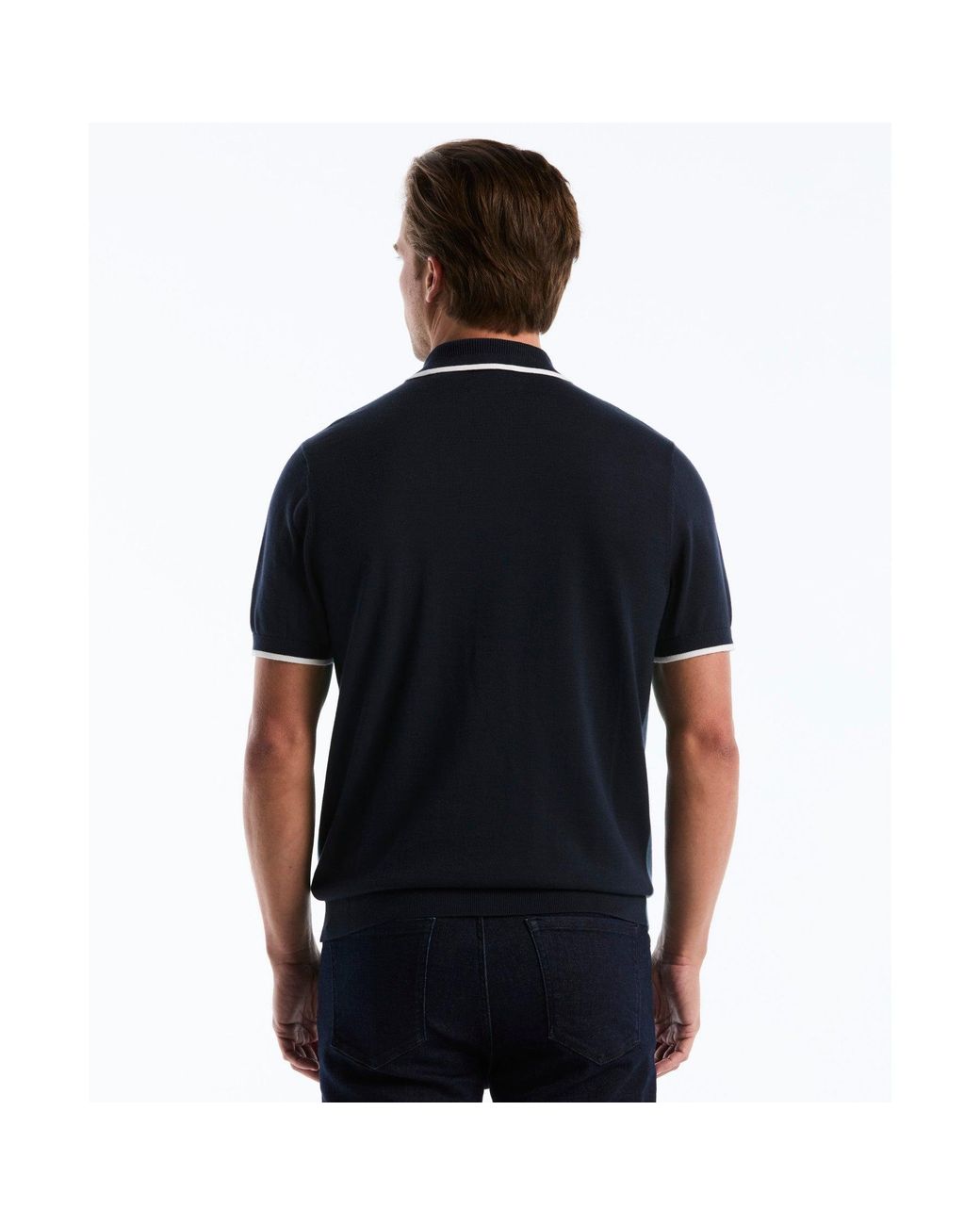 Original Penguin Blue Colourblock Sweater Polo In Dark Sapphire for men