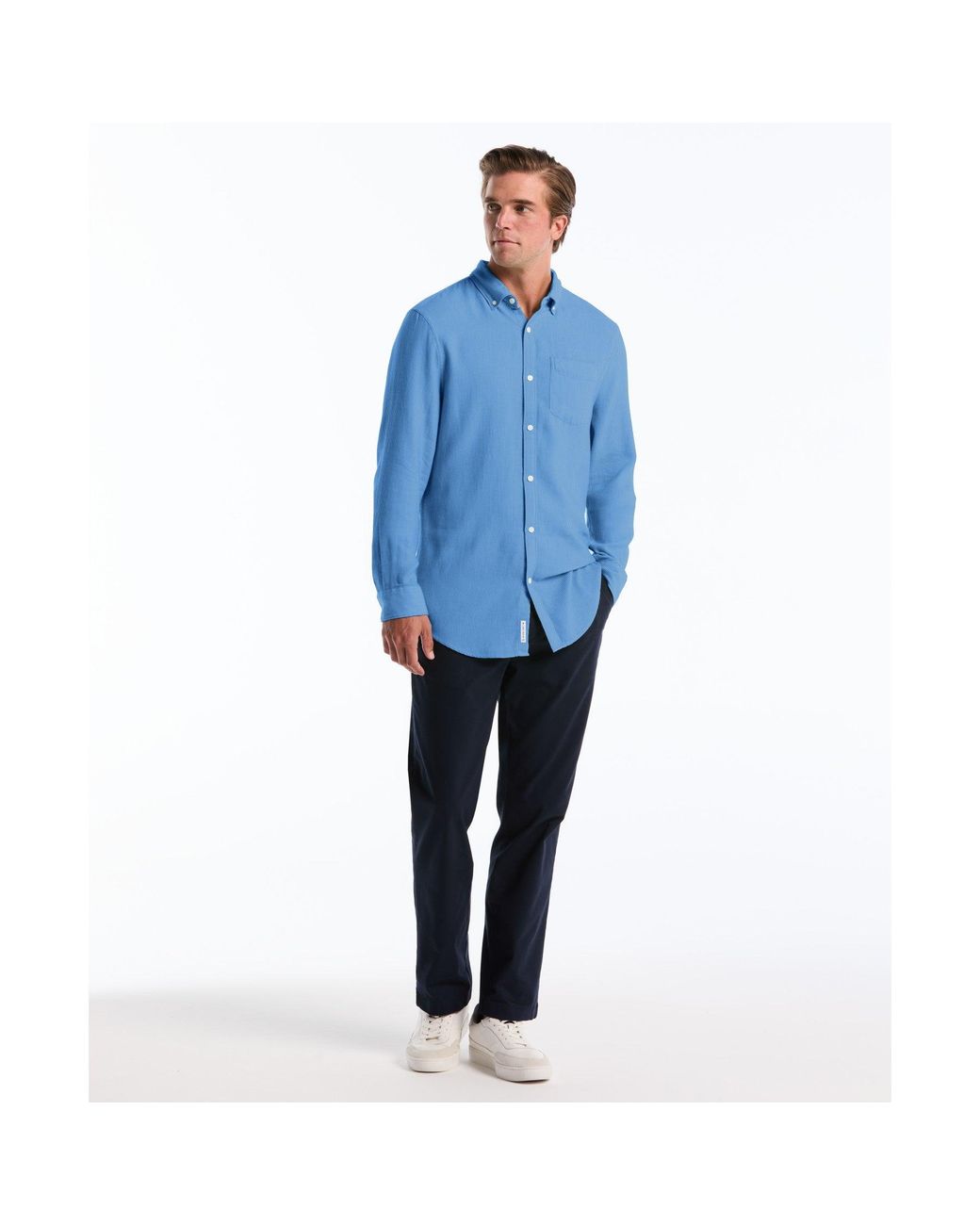 Original Penguin Waffle Dobby Shirt In Copen Blue for men