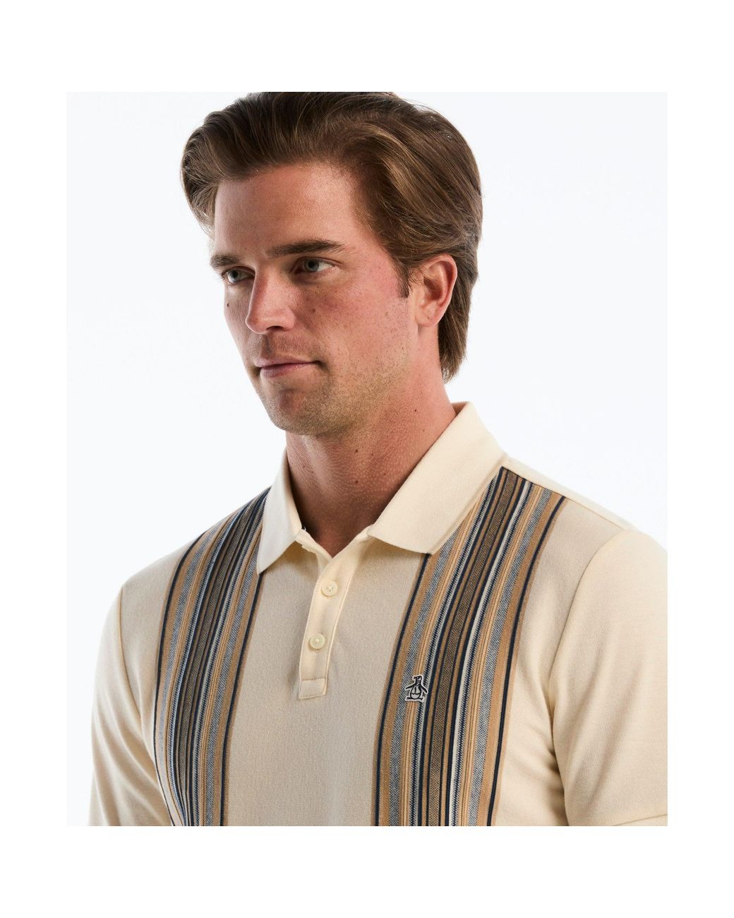 Original Penguin Natural Raised Ottoman Vertical Stripe Polo In Birch for men
