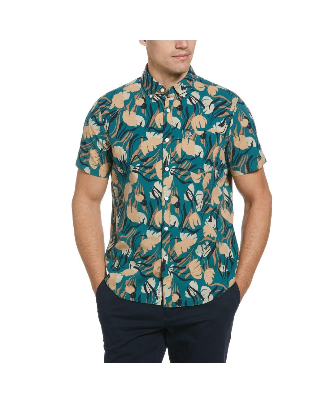 Original Penguin Blue Ecoverotm Blend Painted Floral Print Shirt for men