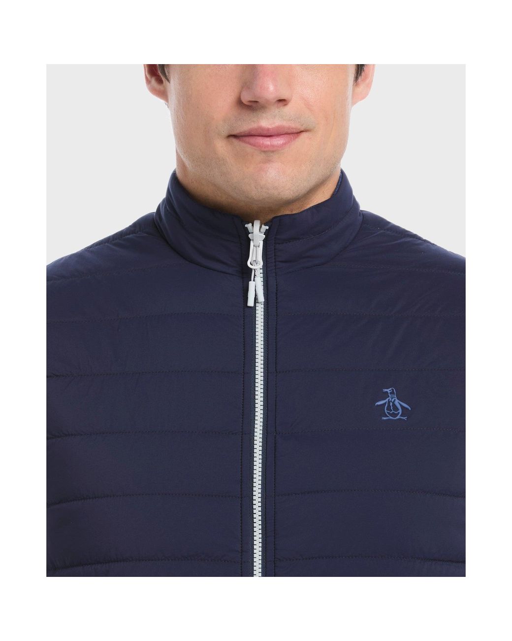 Original Penguin Blue Reversible Insulated Golf Gilet In Black Iris for men
