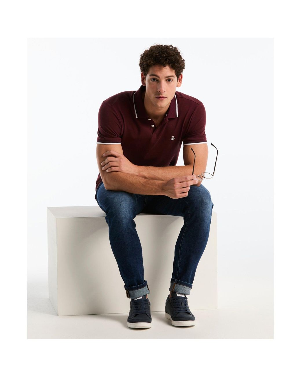 Original Penguin Red Tipped Pique Polo In Port Royale for men