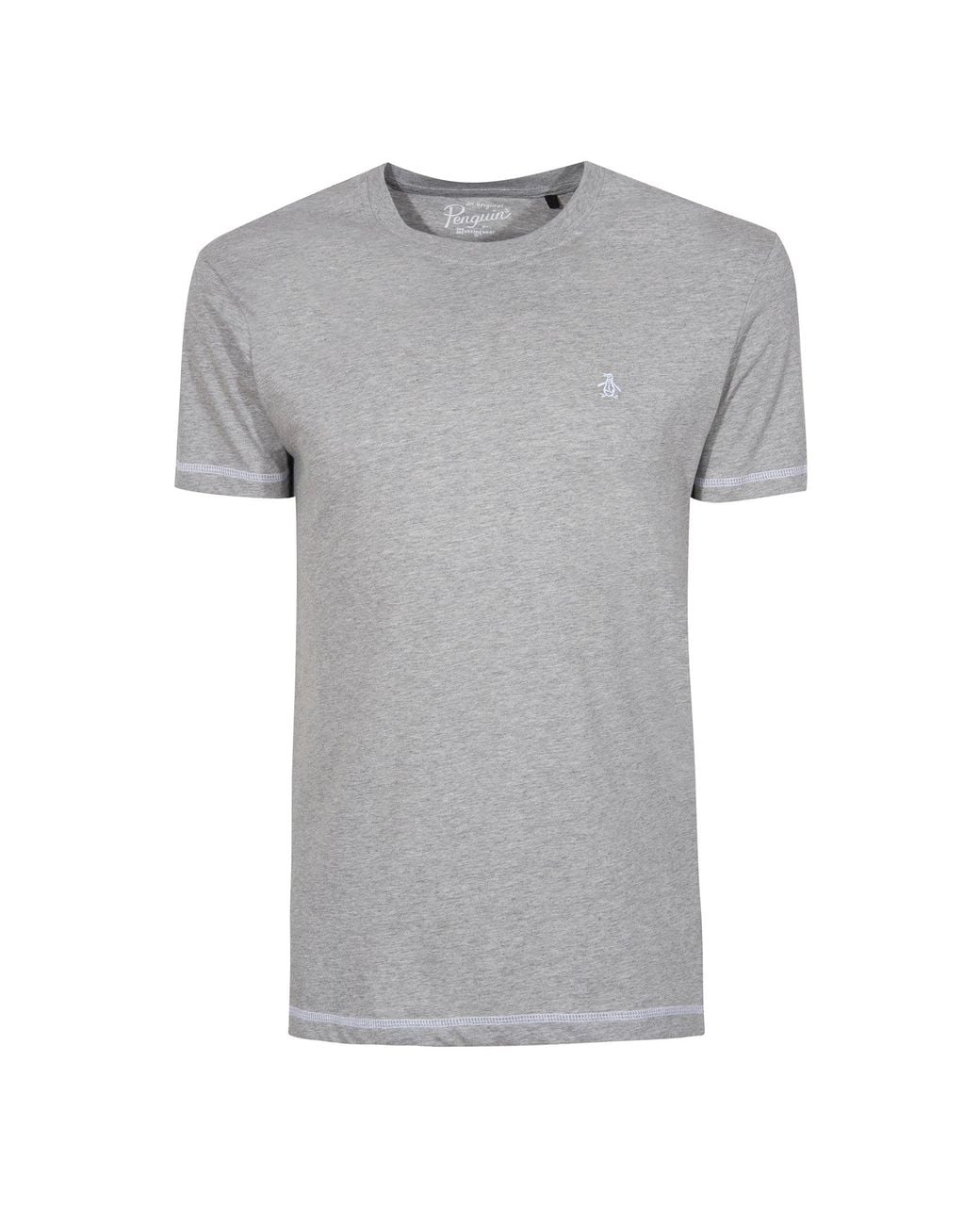 Original Penguin Gray Coverstitch Crew Neck T-shirt In Rain Heather for men