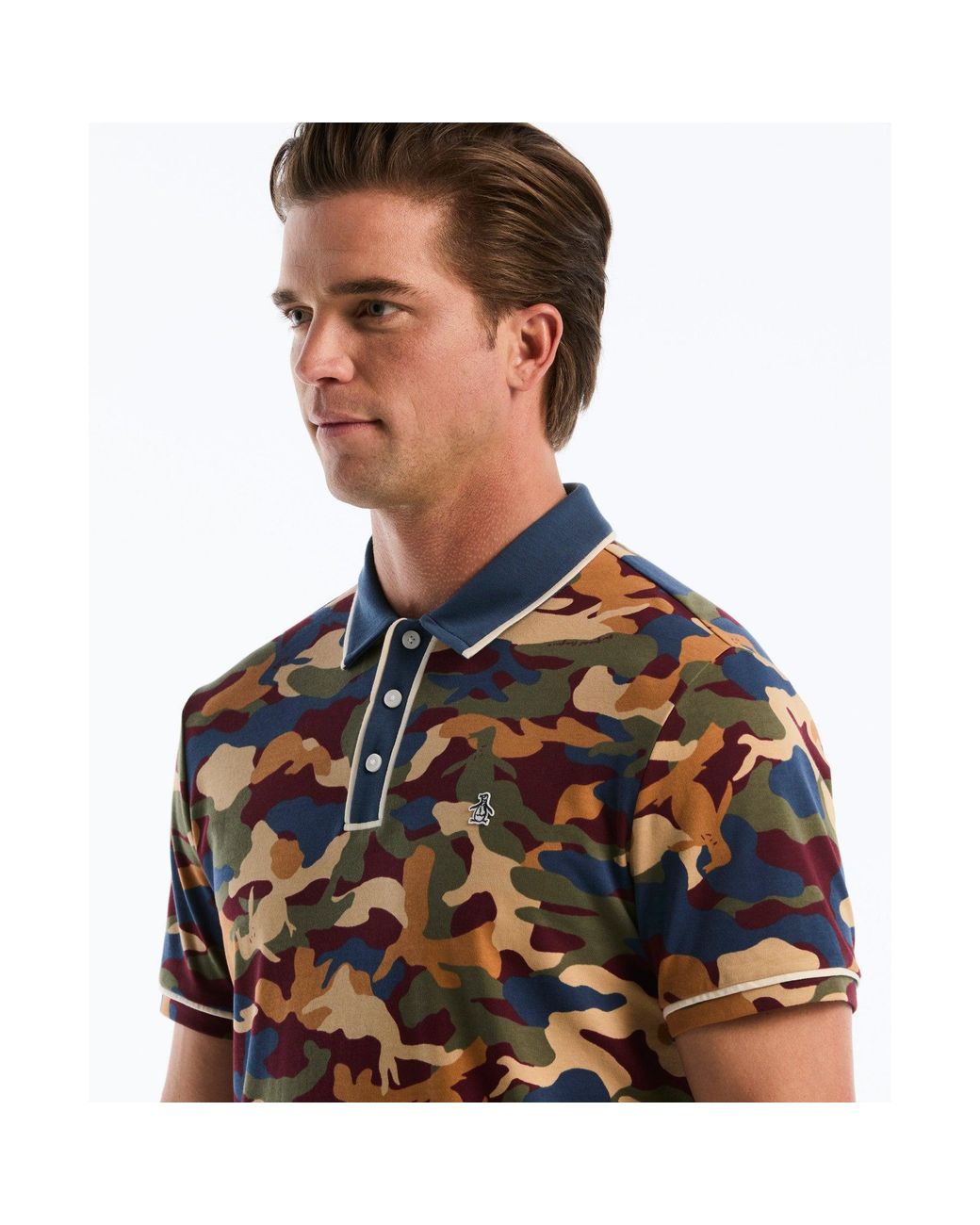 Original Penguin Black Earl Camo Print Polo In Sargasso Sea for men