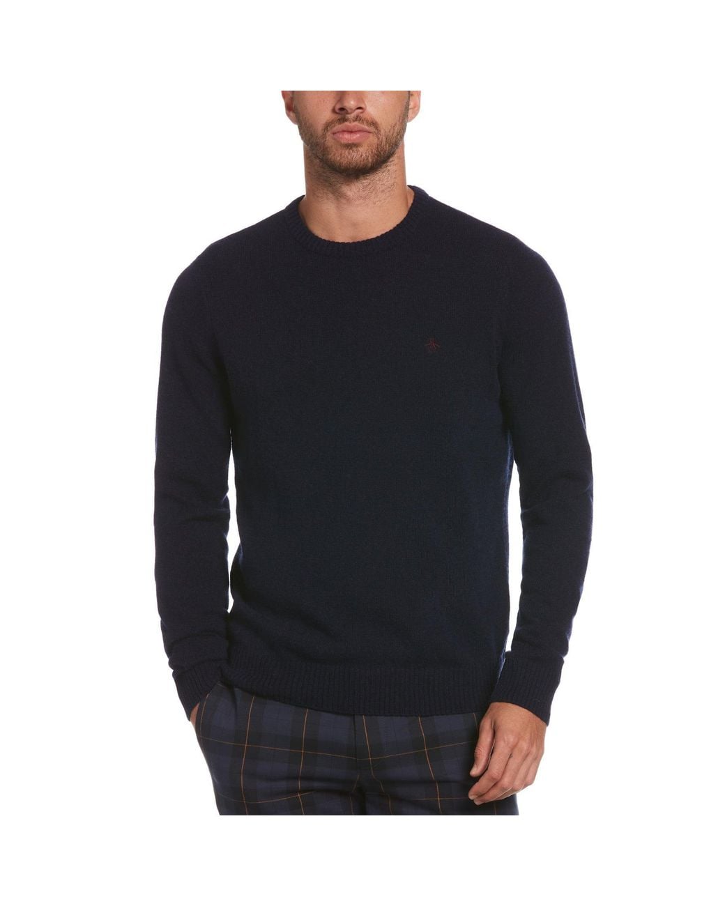 Original Penguin Black Lambswool Crew Neck Jumper In Dark Sapphire for men