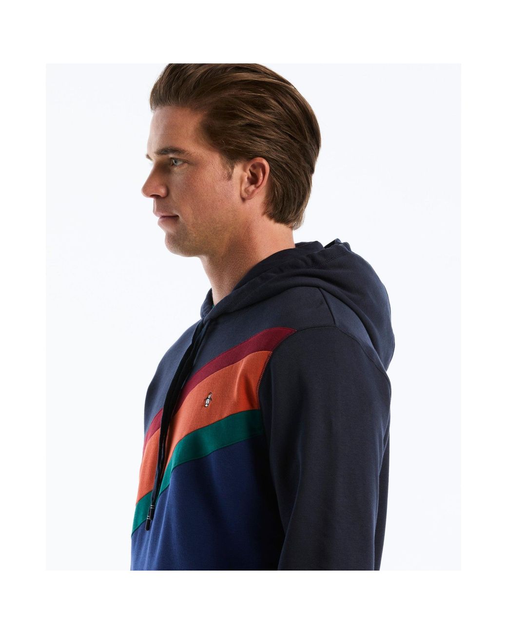 Original Penguin Blue Icons Asymmetrical Colourblock Hoodie In Dark Sapphire for men