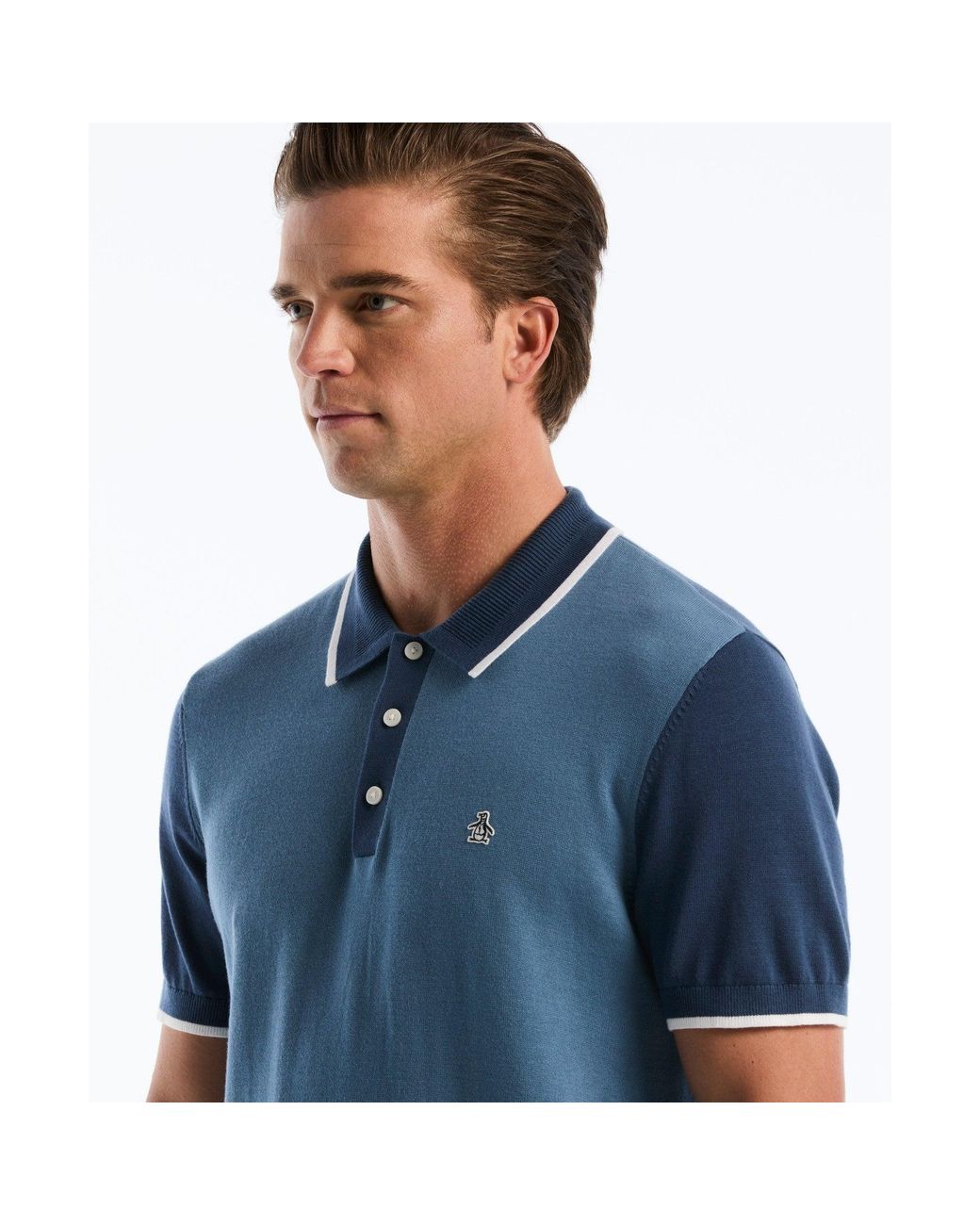 Original Penguin Colourblock Sweater Polo In Copen Blue for men