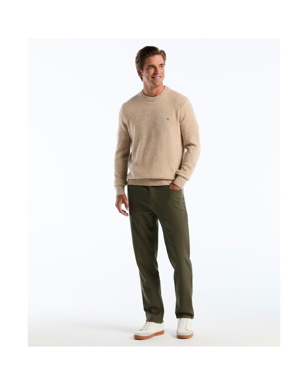 Original Penguin Natural Lambswool Crew Neck Sweater In Birch for men