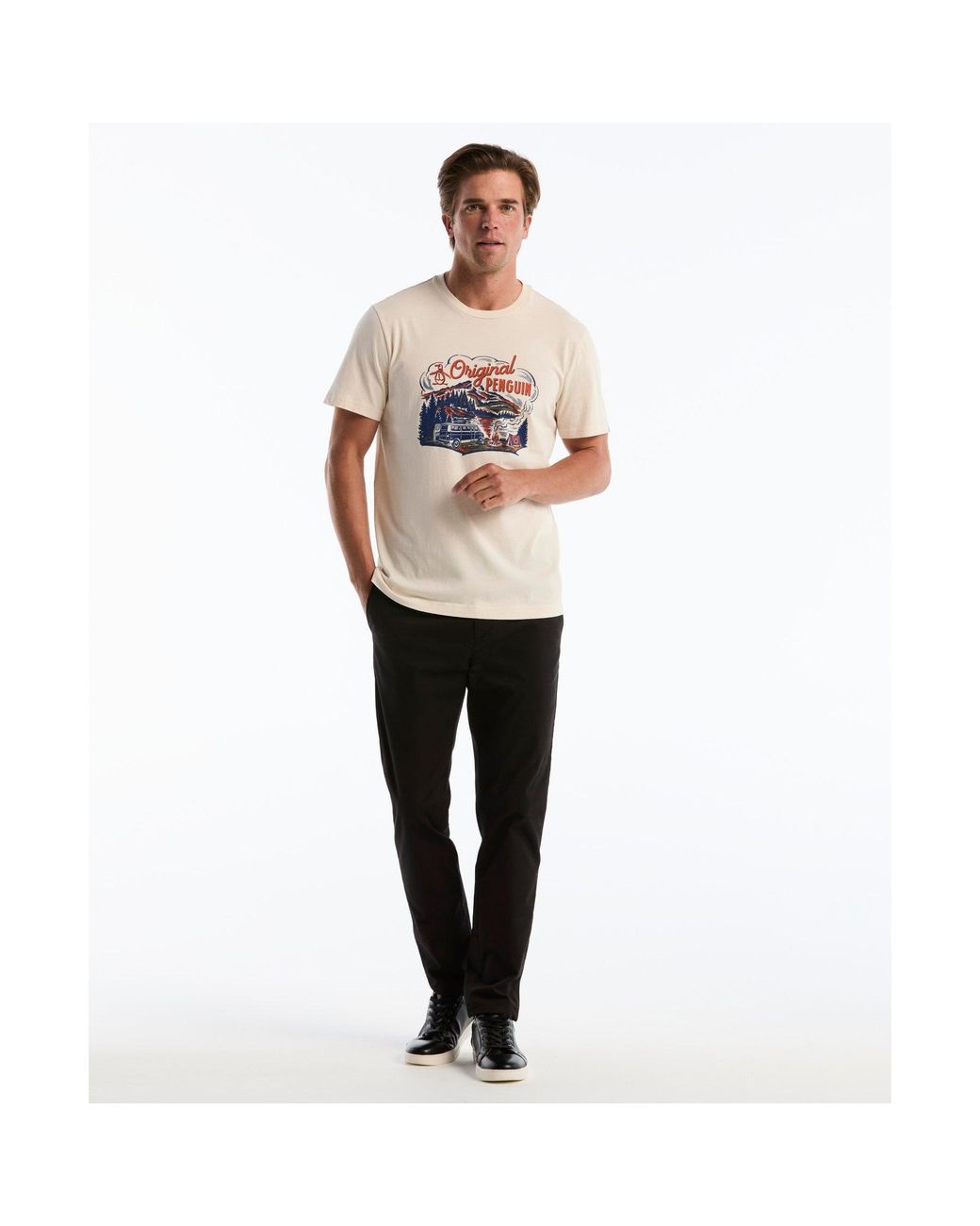Original Penguin White Lakeside Graphic T-shirt In Birch for men
