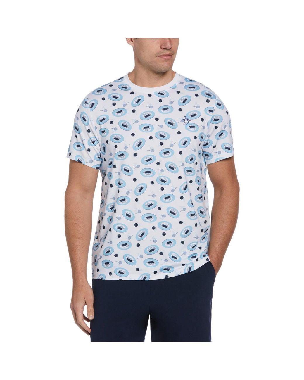 Original Penguin Blue Tennis Print Crew Neck Tee for men