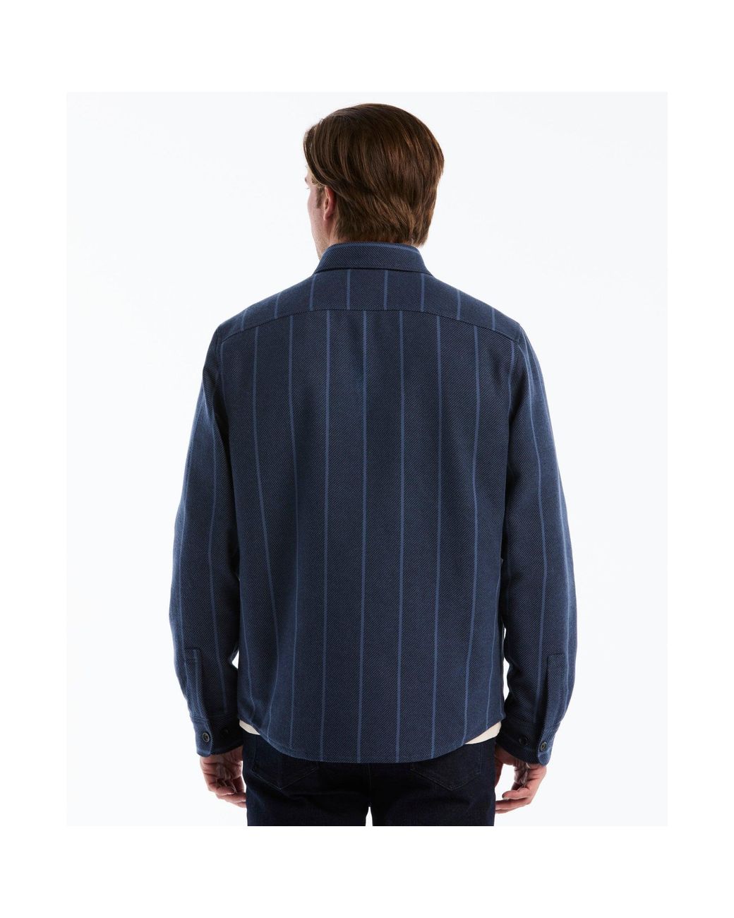 Original Penguin Blue Striped Shirt Jacket In Dark Sapphire for men