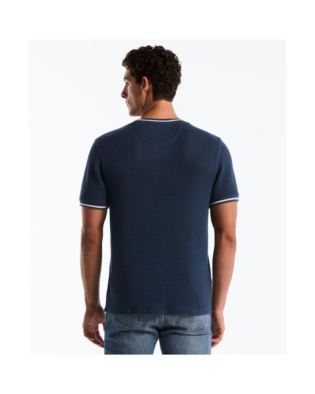 Original Penguin Blue Jacquard Honeycomb Texture T-shirt In Sargasso Sea for men