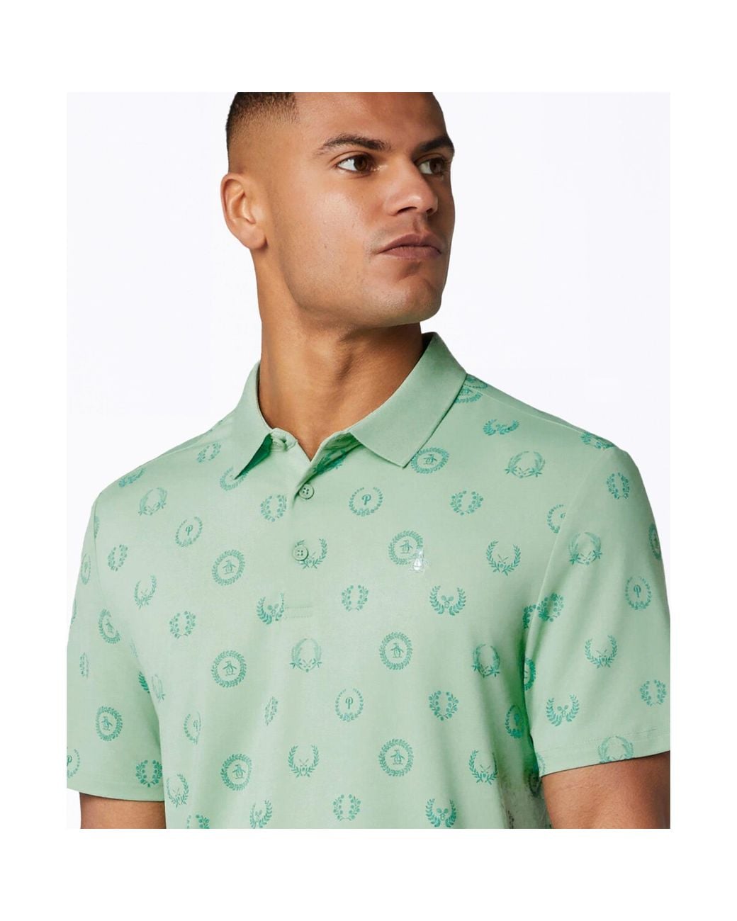 Original Penguin Green Victory Crest Golf Polo In Lichen for men
